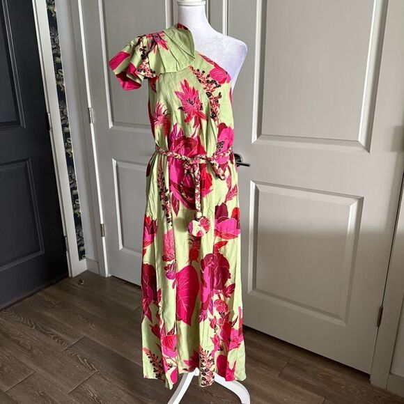 NWT FARM RIO Fresh Garden One-Shoulder Linen Floral Midi Dress Size S - Picture 2 of 12